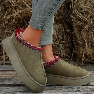2023 Damen Schneestiefel mit Fellbesatz: Outdoor Dicksohlige, Herbst/Winter Halbkappenschuhe mit Samtfutter