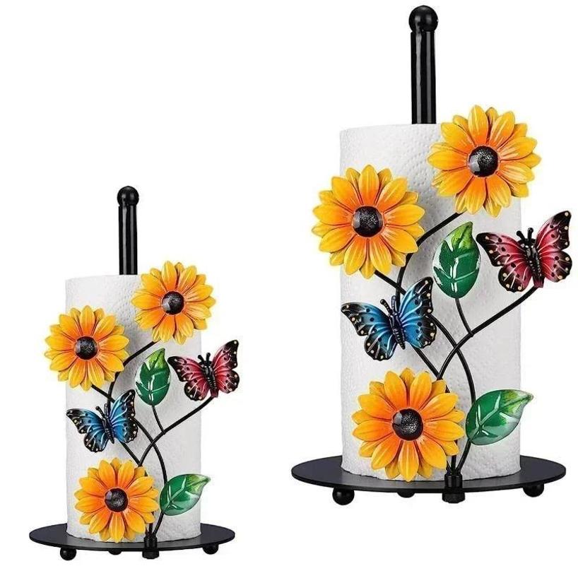 1 Stück Metallkunst Sonnenblume Küchenpapierhalter Küchen-Dekorationszubehör Zimmer Wohnzimmer Schmetterling 3D Küchenpapierhalter