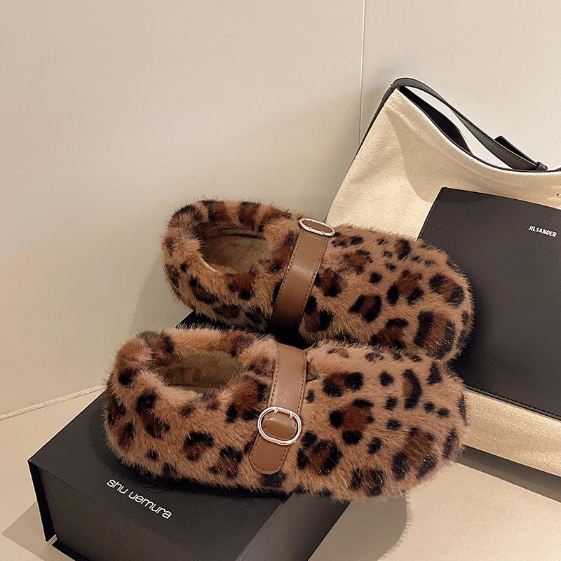 French Fluffy Shoes for Women's Outer Wear 2025 Autumn and Winter New One-pedal Plush Mary Jane Doudou Single Shoes Cotton Shoes