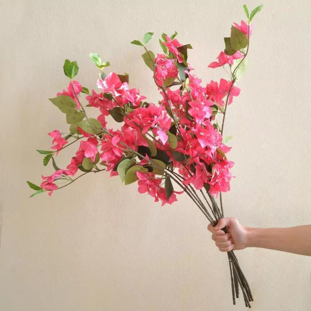 5Pcs Silk Flower Silk Fake Flower DIY Plastic Simulation Flower Long Stem Lifelike Artificial Bougainvillea Wedding Decoration
