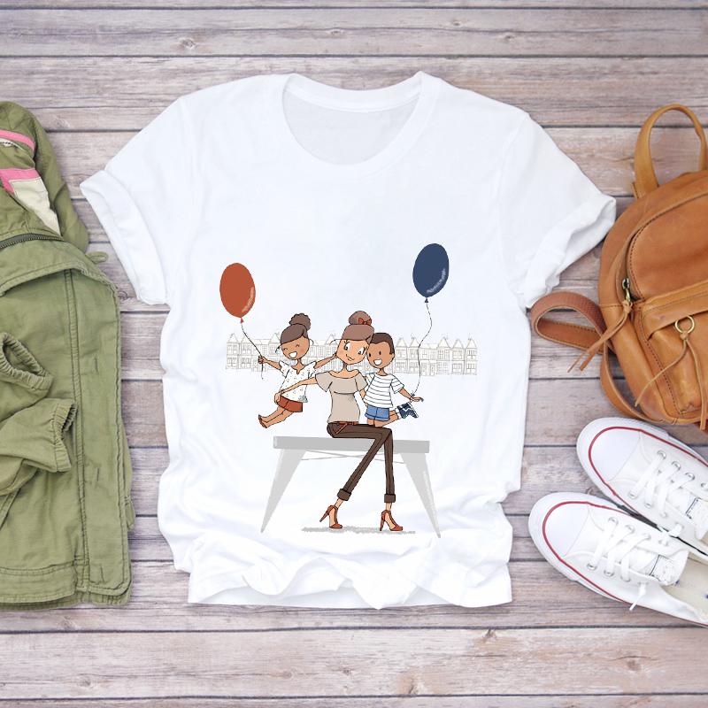 Women Cartoon Momlife Mom Mother Boy Girl Print Mother Lady T Shirts Top T Shirt