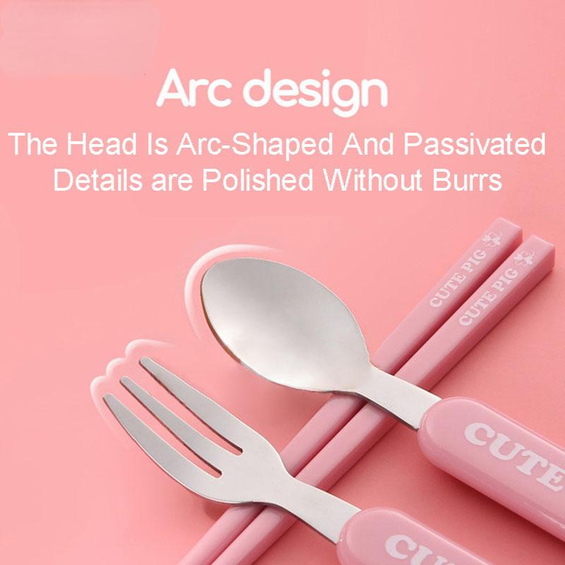 Cartoon Baby Cutlery Set Spoon Fork Chopsticks Dinnerware Sets Baby Tableware Stainless Steel Eco-Friendly Home School