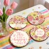 Tabletop Drink Holders 4PCS Easter Flower Coasters Set, Thick Cork Base Non-Slip Heat Resistant Non Slip Wood Coasters, Floral Print Decorative