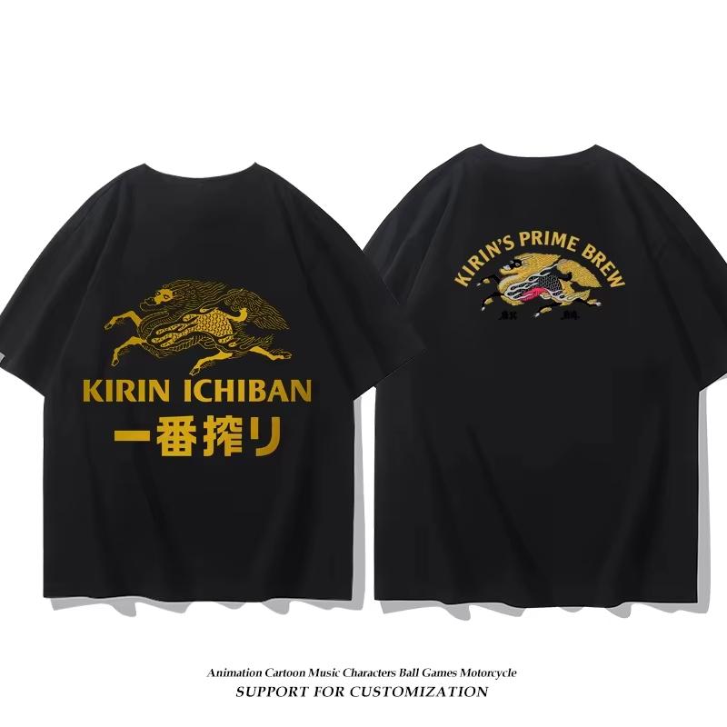 2025 Japan Asahi Beer Print Men's and Women's T-shirt Summer Unisex Wear with Retro Loose Casual Cotton Short-sleeved Clothes