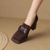 Women High 2025 New Heels Fashion Bow Dress Loafers Female Platform Heels Leather Shoes Mary Jane Retro  Women Shoes Solid Color