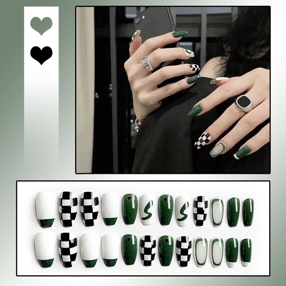 

Украшение для дизайна ногтей, полное покрытие, искусственные ногти, накладные ногти в клетку, накладные ногти с коротким нажатием на ногти