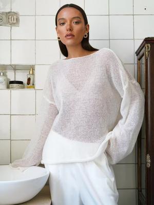 Women's Hollow Knitted Tops With See-through Collar And Thin Sweaters