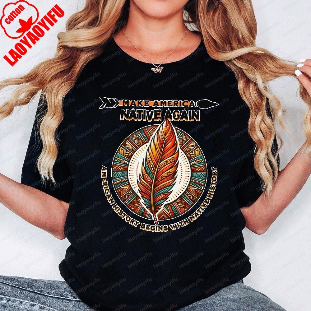 Make America Native Again Grafisch T-shirt Western Boho Esthetiek Unisex Shirt Tribaal Veer Unisex Dala Print Inheemse Trots Tee