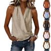 Damen ärmellos V-Ausschnitt Wickeloberteil Neckholder Krawatte Leicht Bequem Sommerbluse Lässig Locker sitzend Tanktop