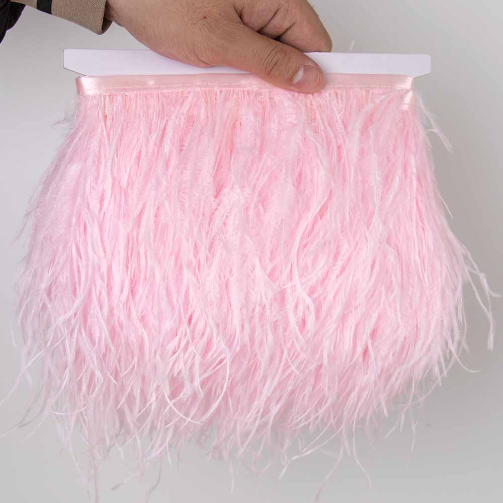 1Meter Red Ostrich Feathers Trim on Tape Ribbon Fringe 8-10cm Fabric Skirt Sewing Trimmings Feather Dress Clothes Decoration
