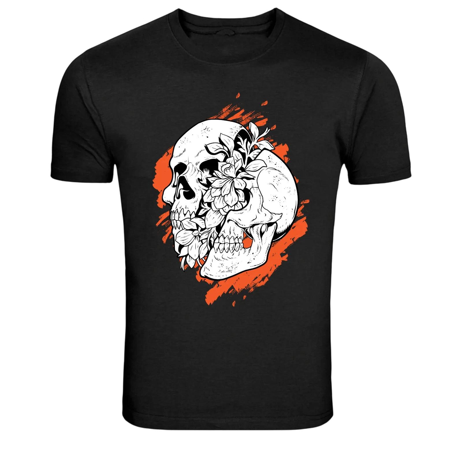 Floral Skull Tattoo Style Graphic T-Shirt M