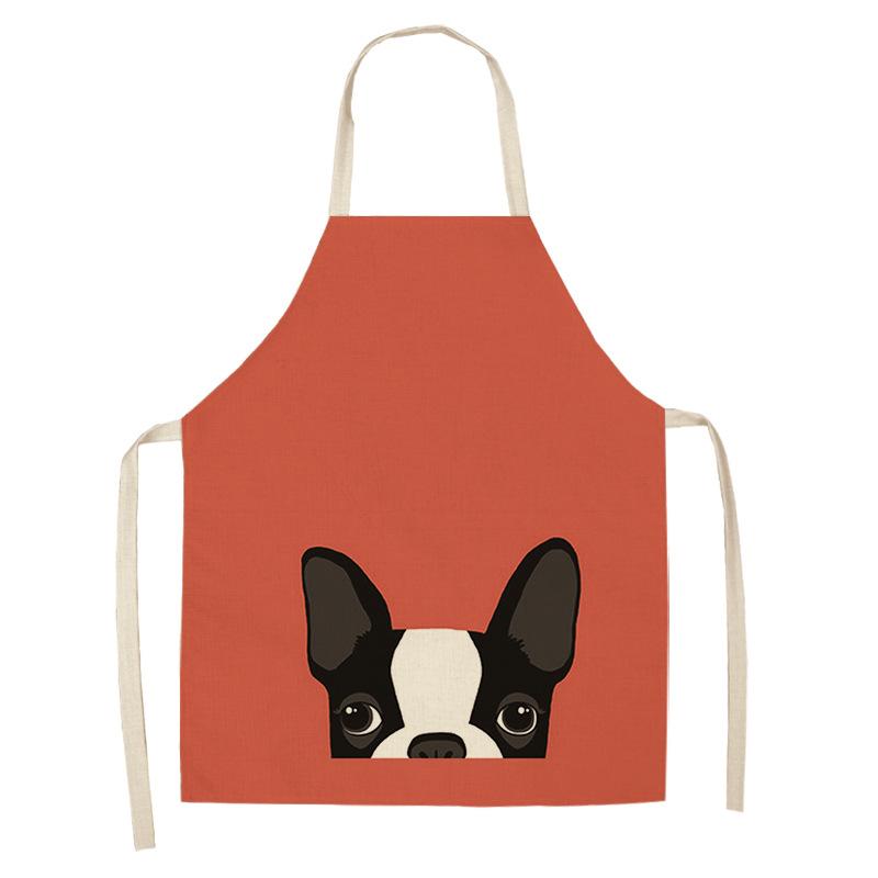1 Stück niedliche Cartoon-Hundekatze bedruckte Küchenschürzen aus Baumwolle und Leinen für Zuhause, Küche, Backen, Café, Reinigungszubehör