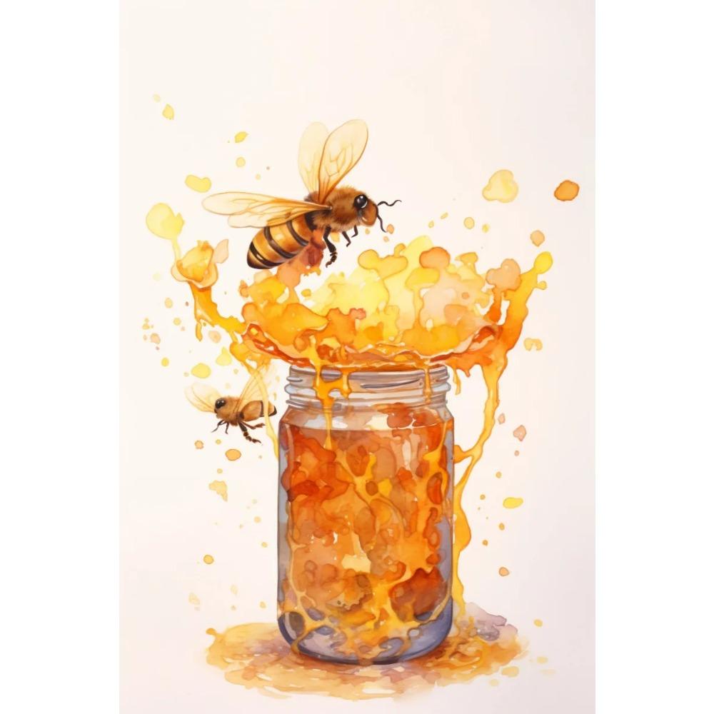 Fresh Bees Collecting Honey And Canned Honey Poster Print Wall Art Pictures Canvas Painting Living Room Bedroom Home Decor Gift