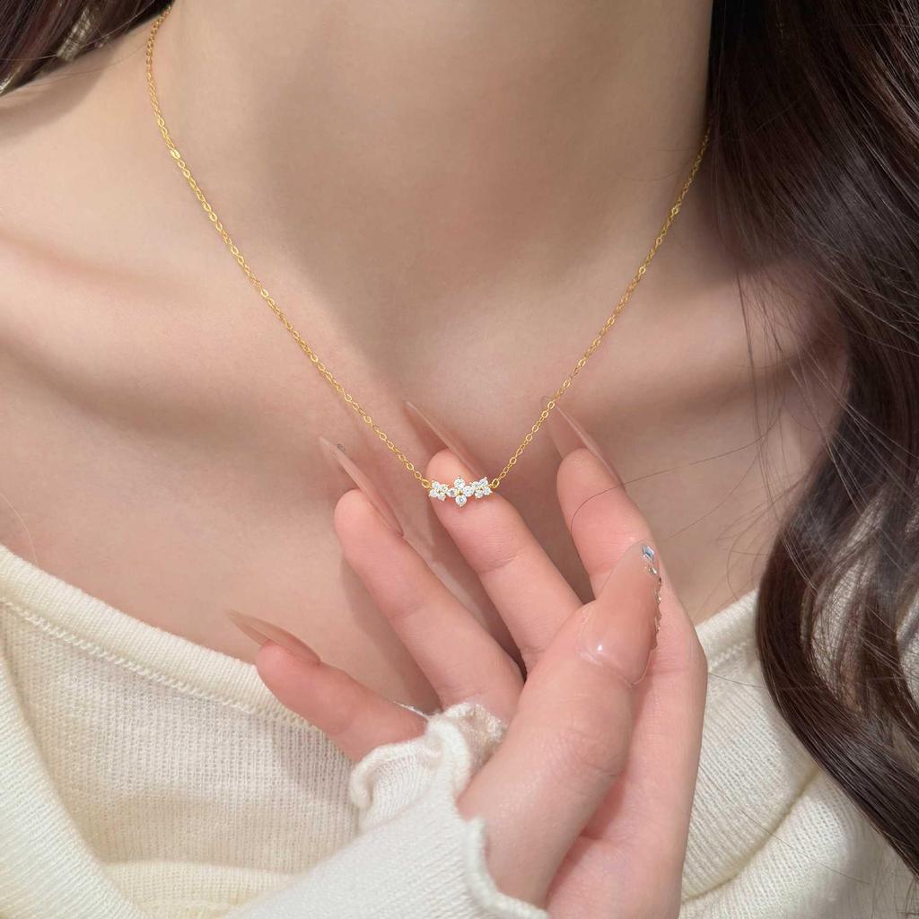 18K pozlacený S925 Sterlingové stříbro Diamantový čtyřlístek Náhrdelník pro ženy - Lehký luxusní choker
