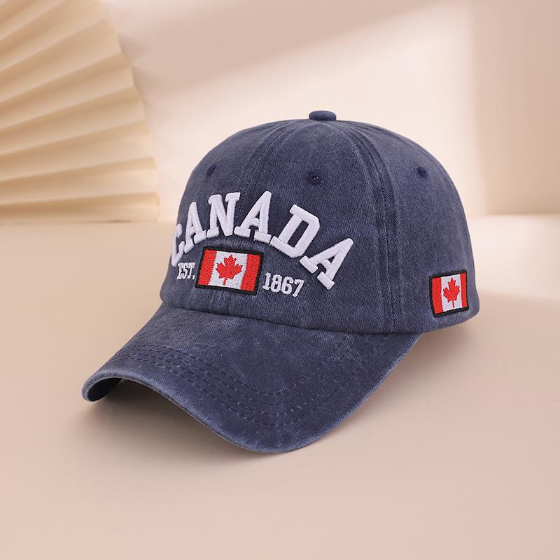 

Fashionable and Retro Washed Embroidered Letter Maple Leaf Soft Top Baseball Cap, Simple and Versatile Adjustable Baseball Cap 55-60cm Темно-синій