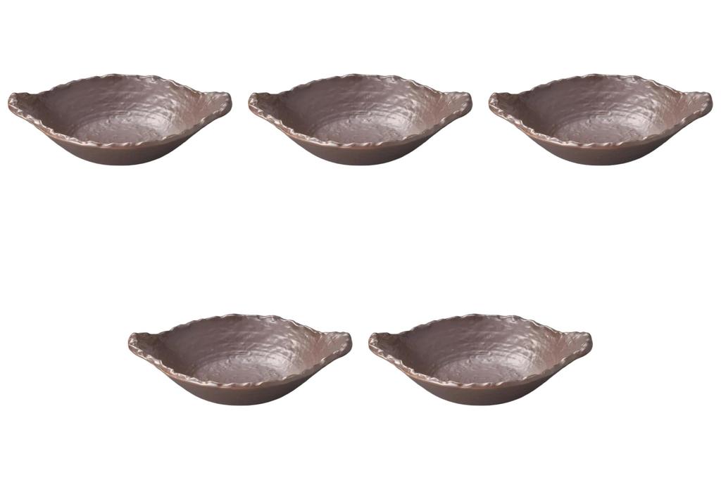 Set of 5 Brown Irregular Shape Shallow Pots X 22 X 7 Banko Ware Earthenware Pots for Direct Fire Setomonohonpo [28 Cm] Use,
