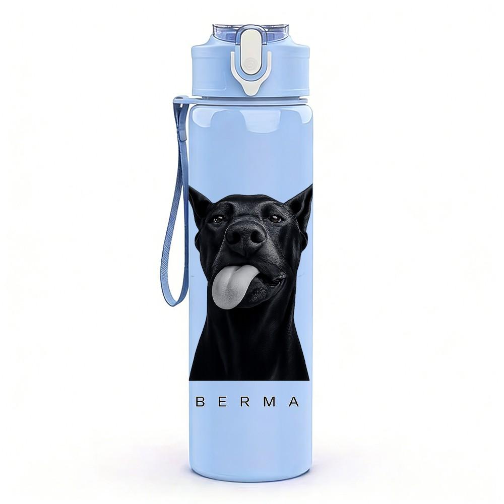 1PC Black Dog German Shepherd 750ml Color Plastic Sports Water Bottle Leakproof Flip Straw Lid Suitable for Sports Office Home Use