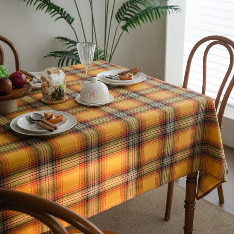 Rectangular Dust-Proof Tablecloth Color Woven Yellow Checkered Thanksgiving Tablecloth Household Decoration Tablecloth