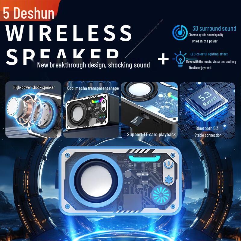 DESHUN Mini Mecha TWS Transparent RGB Bluetooth Speaker