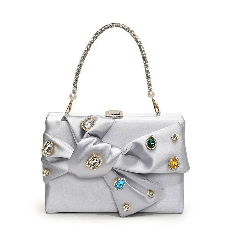 Exquisite Bow Tie Top Handle Party Box Clutch Fashion Purses And Handbags For Women Designer Evening Bag Chain Shoulder Bag