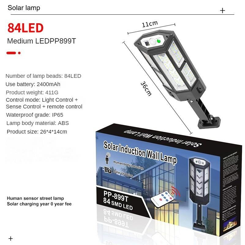 

30 Вт Уличные светодиодные солнечные фонари Ночное освещение дорог Индукционные настенные светильники Высокая яркость Водонепроницаемый фонарь для двора 84LED solar street light
