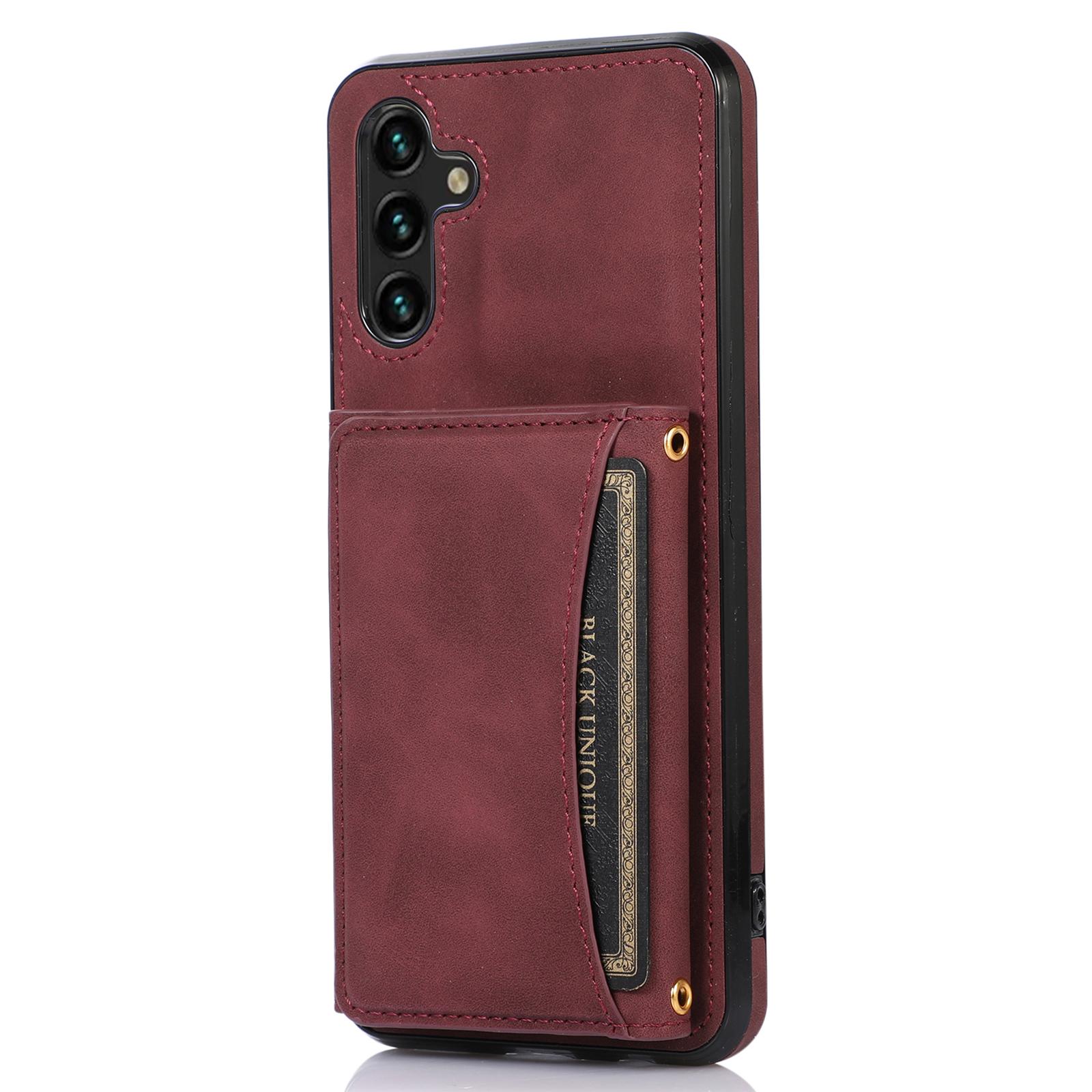 

For Samsung Galaxy S25+/S24+ Phone Case Tri-Fold Wallet Kickstand PU Leather+TPU Back Cover Red