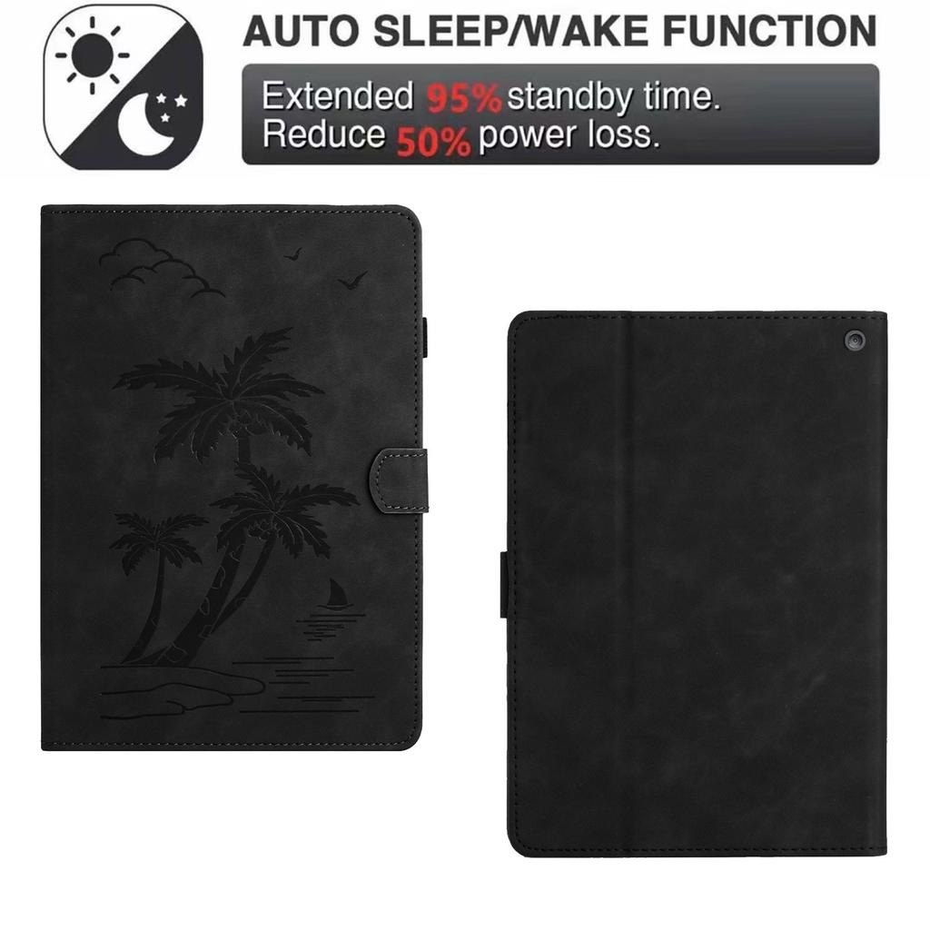For Amazon Fire Max 11 Case PU Leather Viewing Stand Coconut Tree Tablet Cover with Card Holder