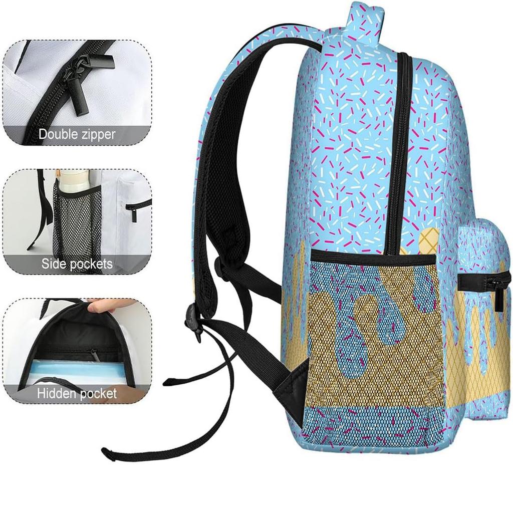 Ice Cream Backpack, Cute Large Capacity Shoulder Backpack, Ice Cream Backpack Boys Ice Cream Drip Backpack