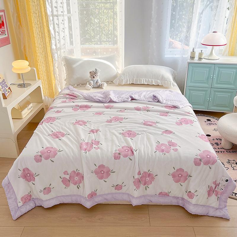 Pink Rose Smooth Air Condition Comforter Lightweight Floral Summer Quilt with Ice Silk Cooling Comforters Four Seasons Universal