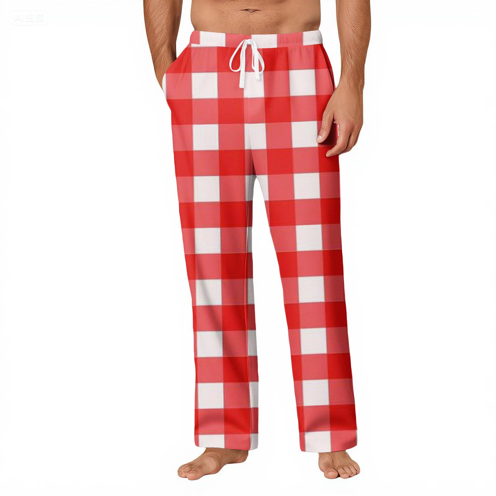 

Мужские полосатые клетчатые повседневные брюки с карманами, домашние пижамные брюки M красный