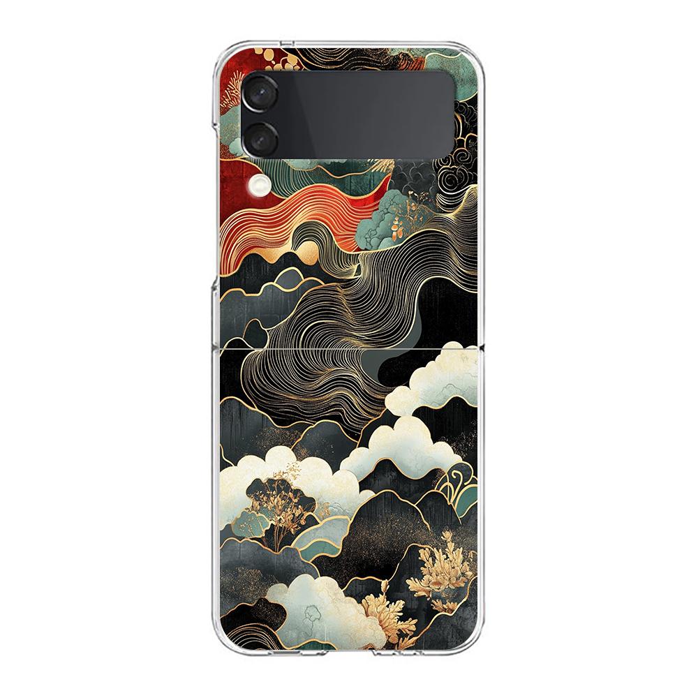 Transparent Phone Case For Samsung Galaxy Z Flip 3 4 5 6 7 Hard Folding PC Z Flip3 Flip4 Cover Japanese Style Art Japan
