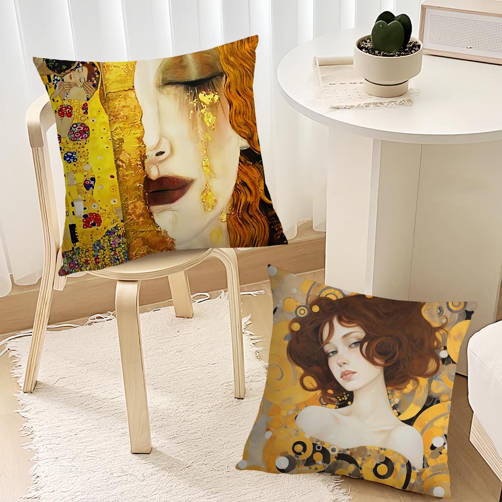 Gustav Klimt Oil Painting Cushion Cover Sofa Living Room Bedroom Headboard Backrest Cushion Square Cushion Nap Time Pillow Case