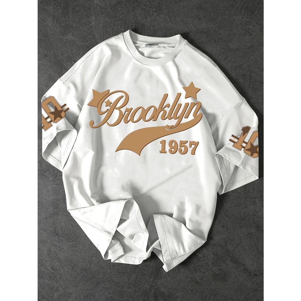 Fashionable men's summer 1957 letter printed breathable round neck T-shirt outdoor urban casual top
