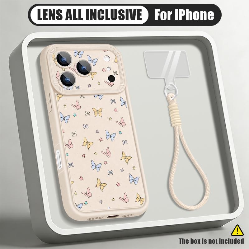 Fantastic Butterfly Print Lanyard Case For iPhone 18 Pro Max Shockproof Bumper Soft Silicone Cover For iPhone 17 16 15 14 13 Pro Max 17E
