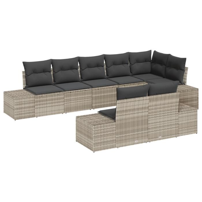 VidaXL Ensemble de Canapés de Jardin 8 Pièces avec Coussins Gris Clair Poly Rattan 3355781
