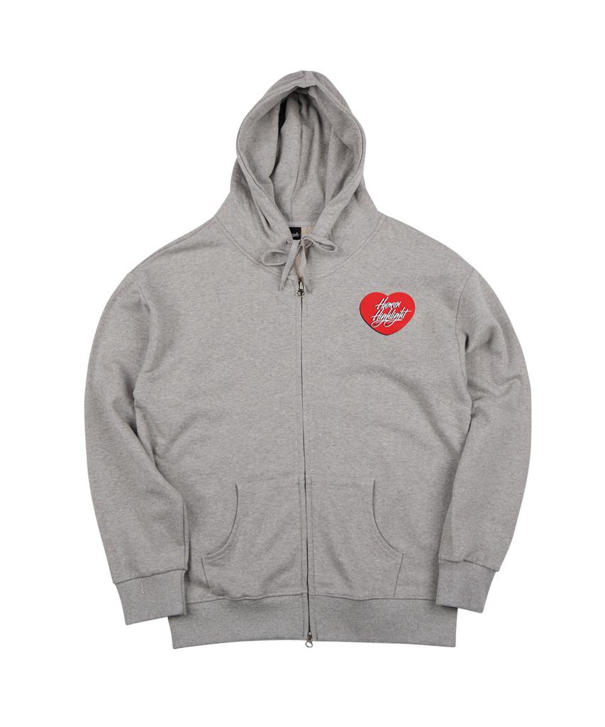 Cream Soda Lab Human Highlight Small Heart Zip-Up Gray Red