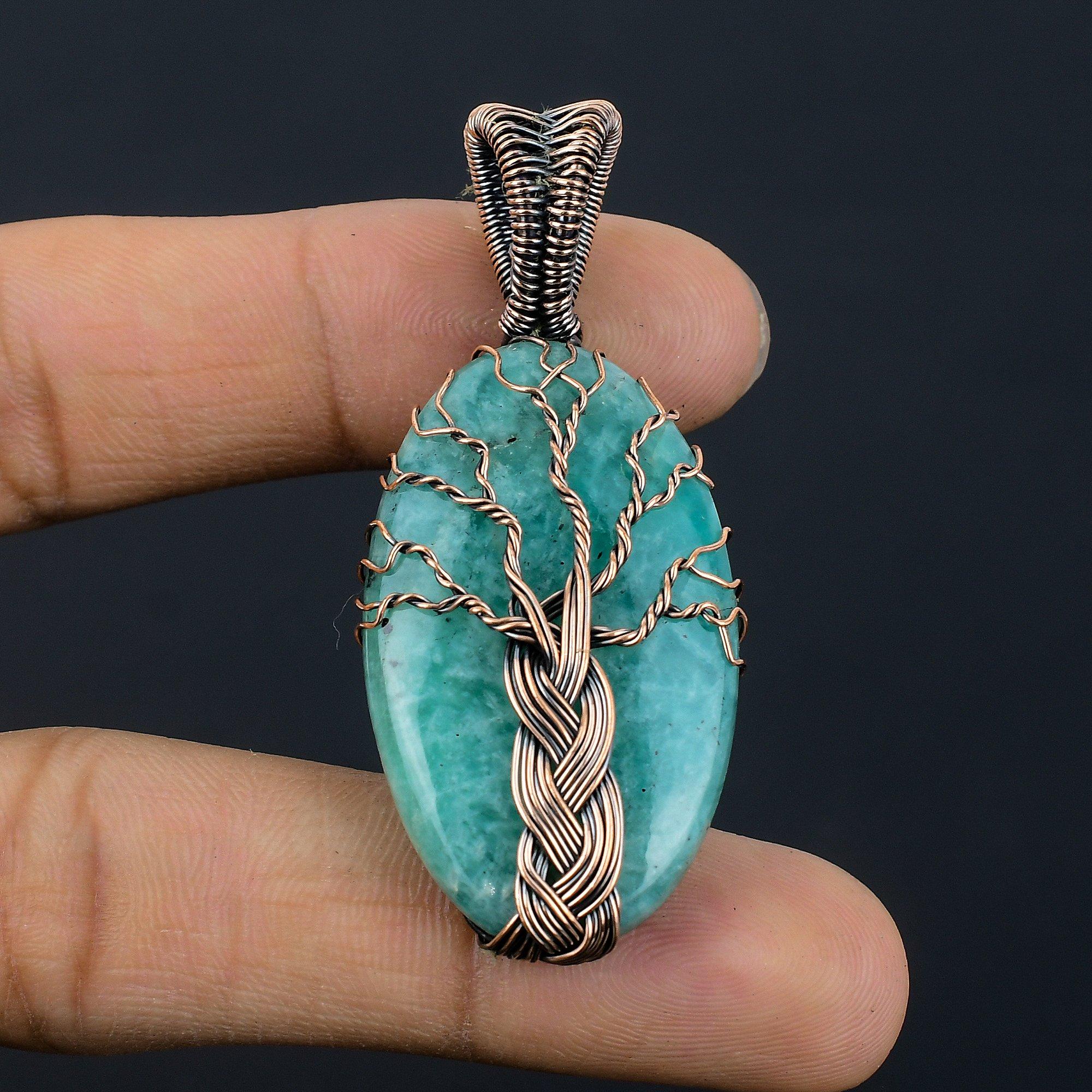 

Tree Of Life Amazonite Pendant, 999 Copper Wire Wrapped Pendant Handmade Gemstone Jewelry, Gifts For Wife Brand New Pendant 2.55 Inches
