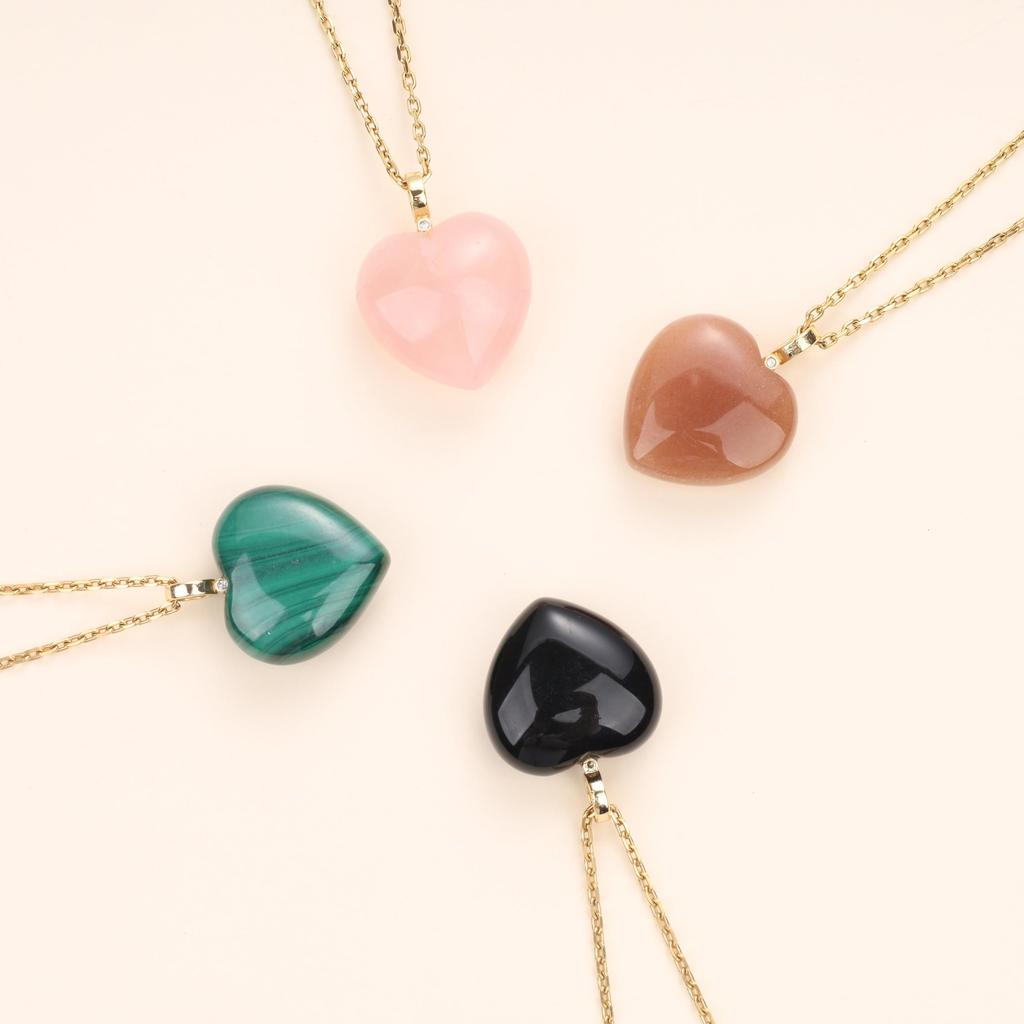 Collier Coeur d'Amour Quartz Rose Amour Épanouissement Pierre de Pouvoir pour Femmes [Coai]