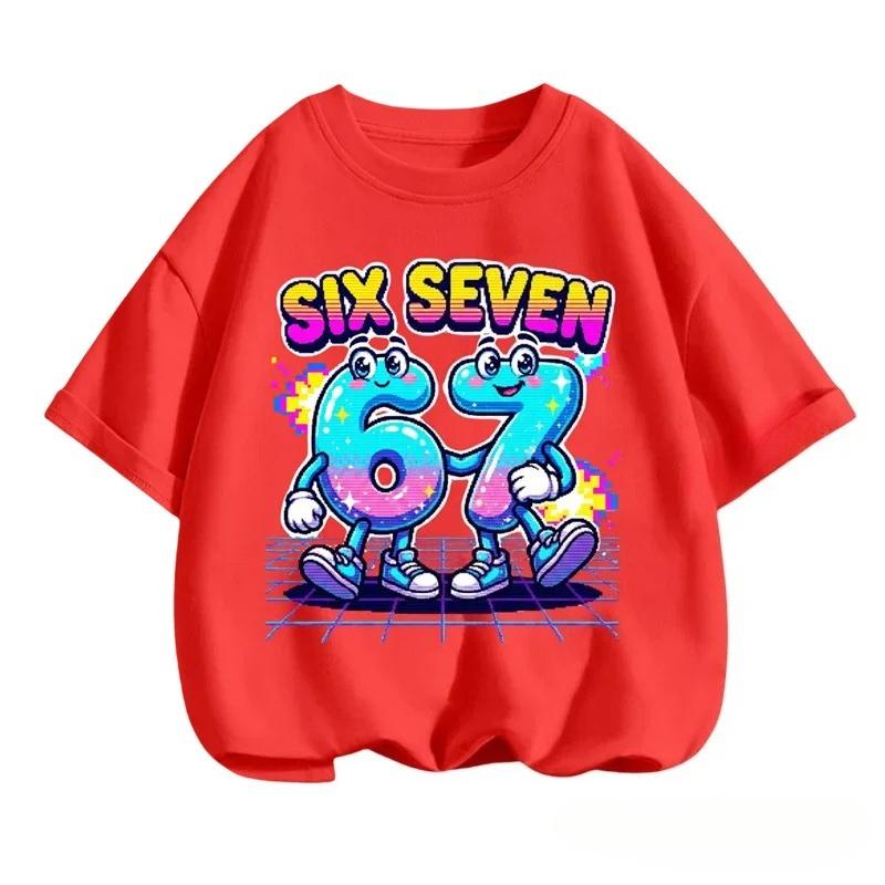 SIX SEVEN Kids Cotton TShirt Adult Boys Girls Family Matching Casual TeeRetro Pixel Cartoon Number Print Birthday Summer Tops