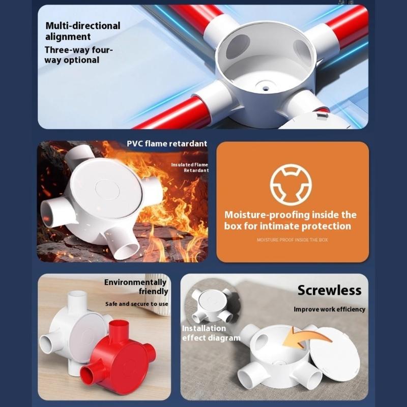 Electrical Junction Box With Cover 3/4 Way Junction Box Round Wire Box Connectors Conduit Splitter For Home Office Use