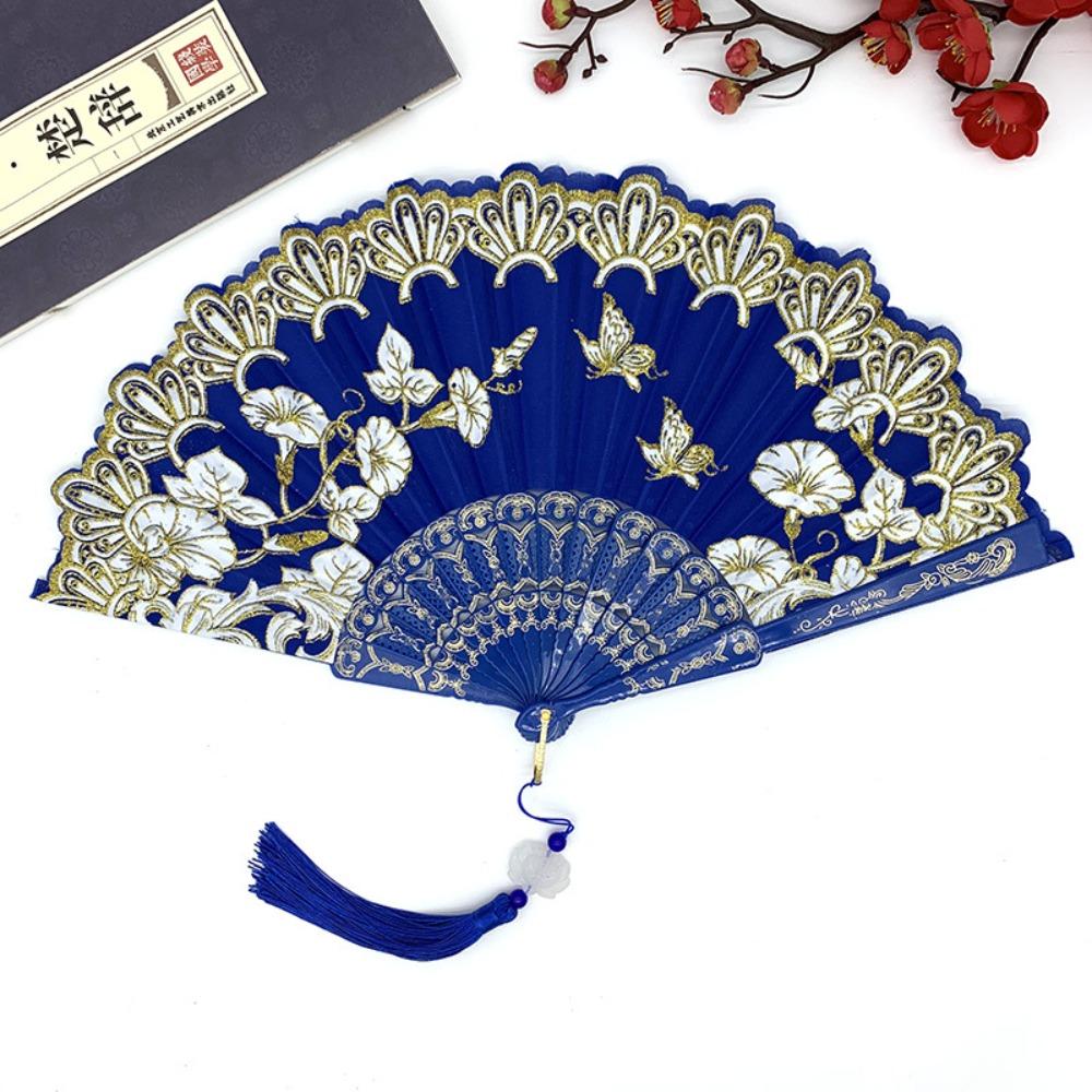 Plastic Handle Chinese Style Folding Fan Handheld Vintage Folding Fan Decorative Fan  Ladies Gift