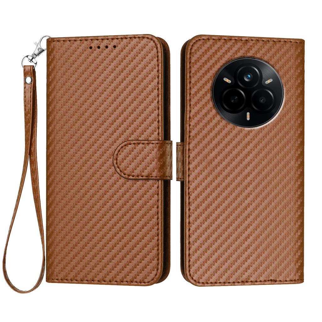 For Realme 14 Pro 5G Wallet Case with Strap Carbon Fiber Texture Leather Mobile Cover