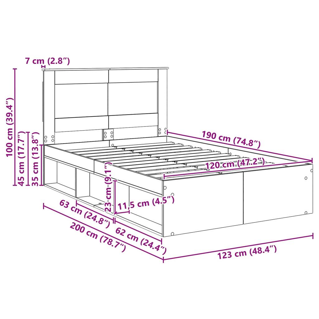 Single Bed Frame in Solid Pine Wood Black 120 x 190 cm