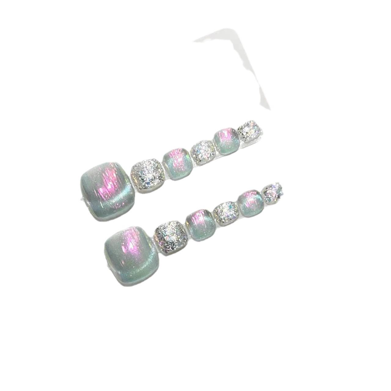 

Pure Handmade Original Wear Armor Aurora Cat Eye Foot Nail Patch Nail Finished Product Wear Armor High-end Sense Large L