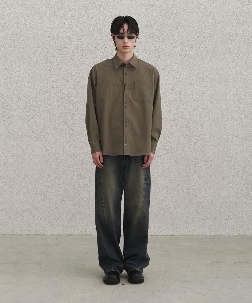 SENTAIR Curved Line Pigment Shirt_Khaki