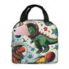 Cartoon Dinosaurs In Space Insulated Lunch Bag for Women Office Cooler Thermal Food Box Tote Leakproof Lunch Boxes Container
