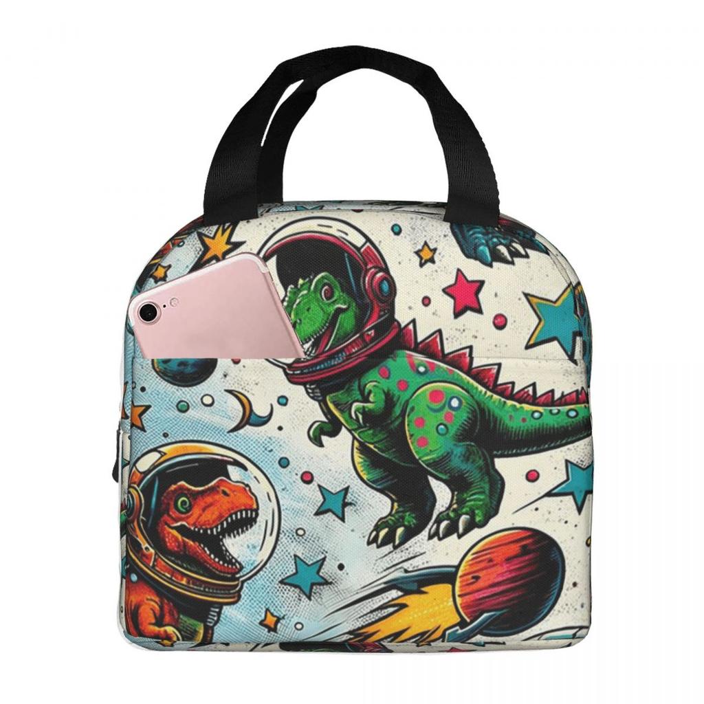 Cartoon Dinosaurs In Space Insulated Lunch Bag for Women Office Cooler Thermal Food Box Tote Leakproof Lunch Boxes Container