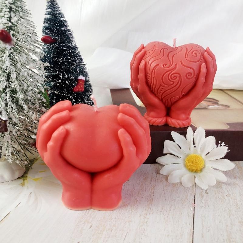 3D Heart Shape Candle Molds Hand Holding Heart Silicone Molds for Candle Making DIY Aromatherapy Candle Decoration