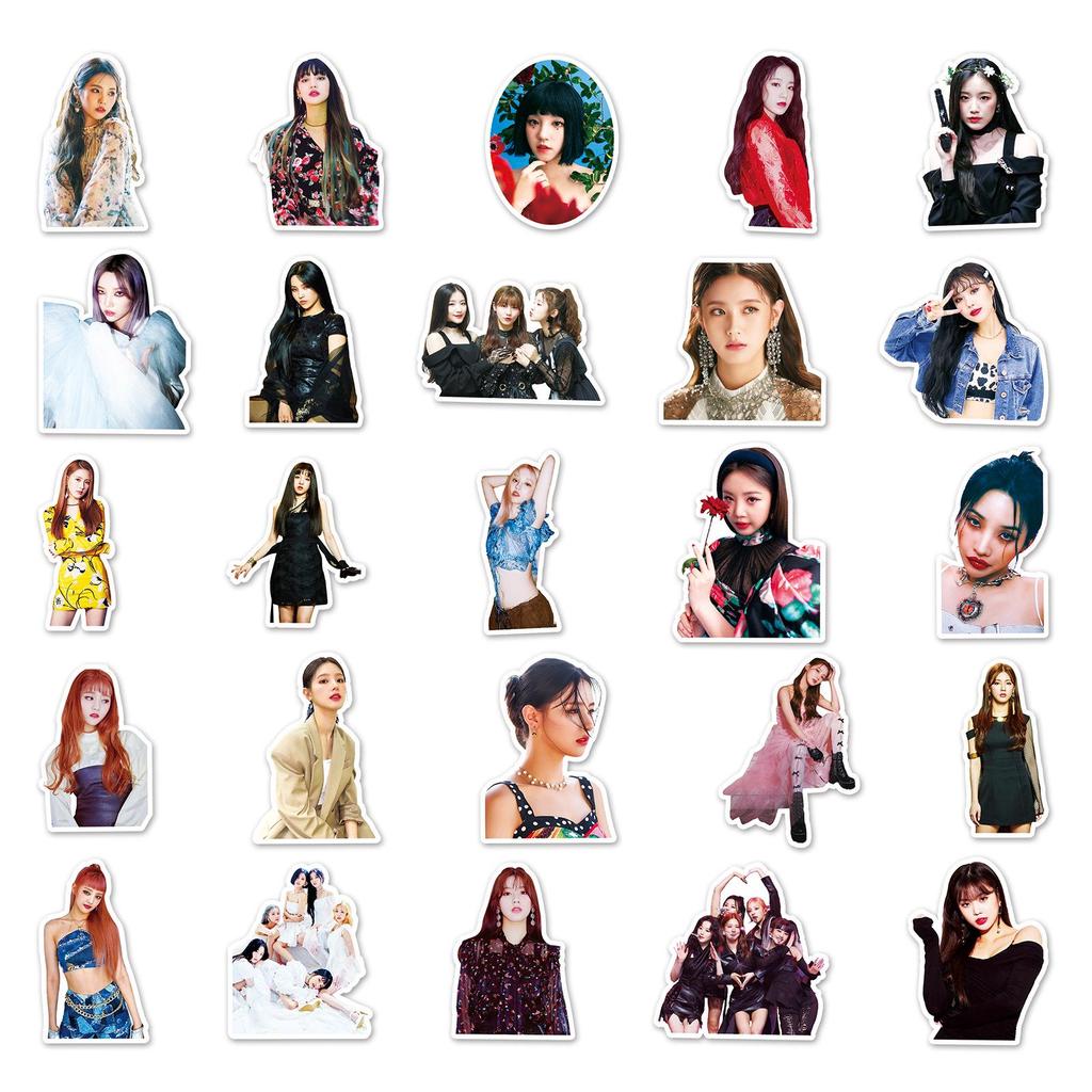 50 Sheets (G)I-DLE Trendy Waterproof Travel Suitcase & Notebook Decorative Stickers