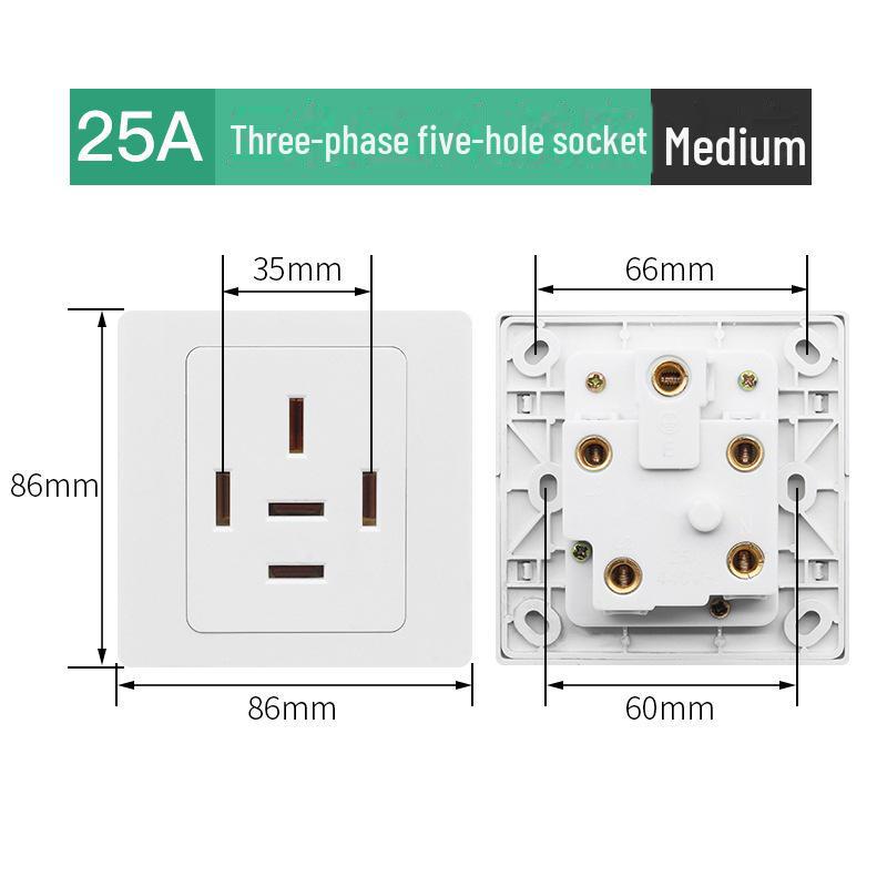 Suure võimsusega 86 tüüpi kliimaseadme pistikupesa, 20A koos lülitiga ja 25A kolmefaasiline neljajuhtmeline paneel